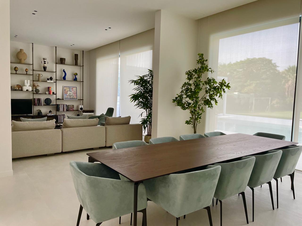Al Barary - Private Villa: 
Motorized roller blinds bring elegance and comfort, letting natural light flow while maintaining privacy. Combined with the modern, stylish furniture, the space feels bright, inviting, and perfectly balanced